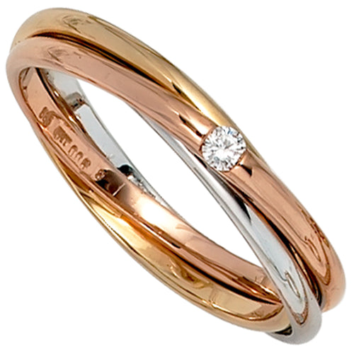 Damen Ring verschlungen 585 Gold tricolor dreifarbig 1 Diamant Brillant 0,06ct.