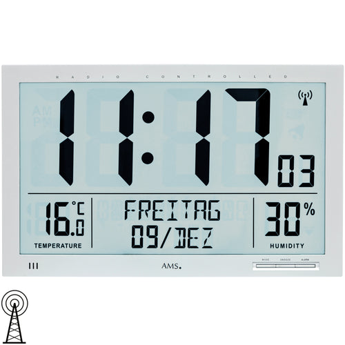AMS 5888 Wanduhr Tischuhr Funk Funkwanduhr digital Datum Thermometer Wecker - deinuhrengeschäft.de