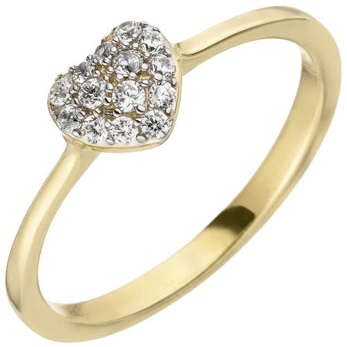 Damen Ring Herz 375 Gold Gelbgold 14 Zirkonia Goldring Herzring - deinuhrengeschäft.de