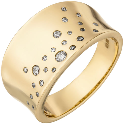 Damen Ring breit 585 Gold Gelbgold 25 Diamanten Brillanten 0,23ct. Goldring