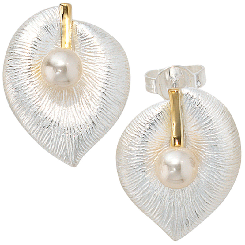 Ohrstecker 925 Sterling Silber bicolor vergoldet 2 Süßwasser Perlen Ohrringe