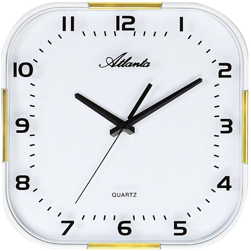 Atlanta 4455/9 Wanduhr Quarz analog weiß golden mit Glas leise ohne Ticken