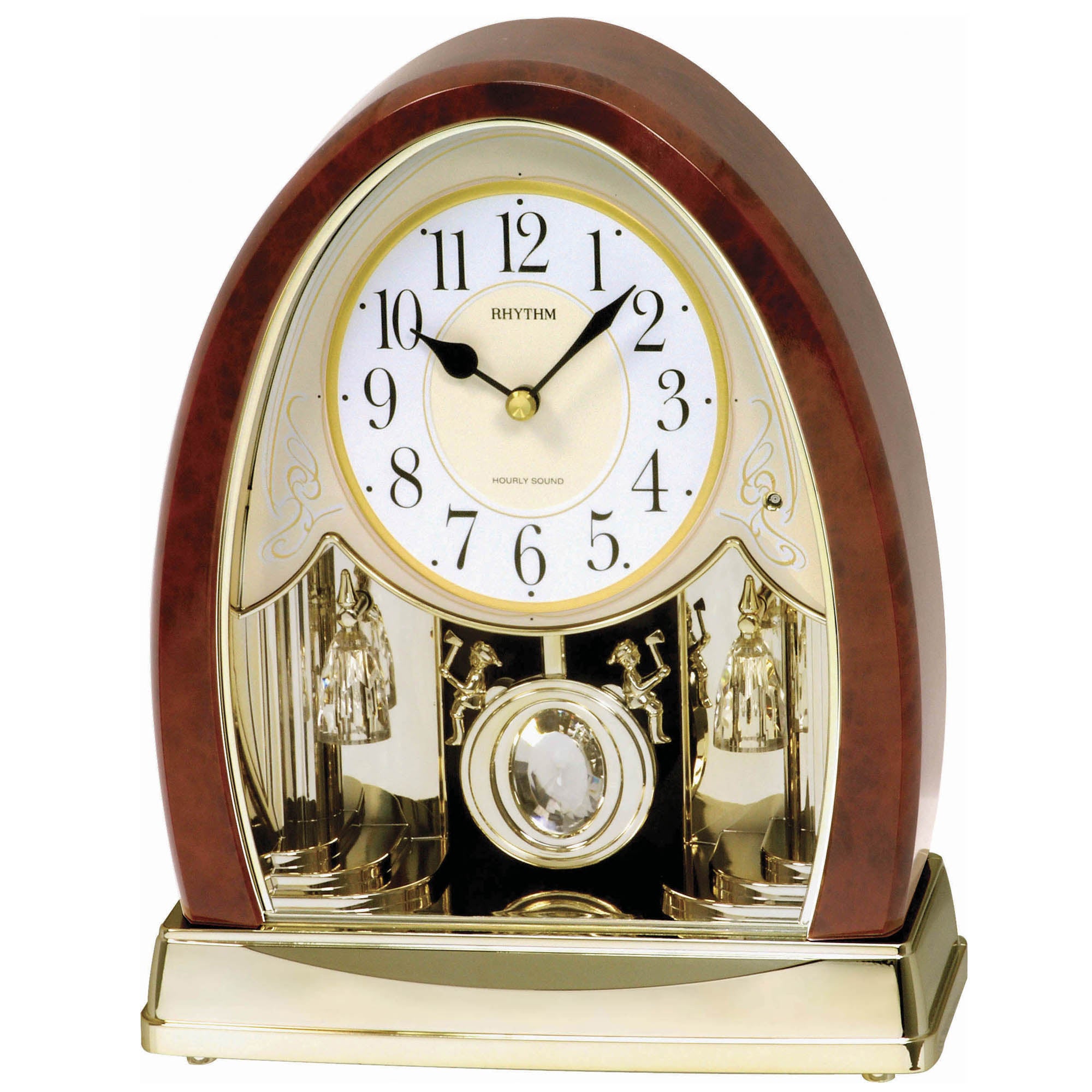 Tischuhr 7636 & Uhrengeschäfte mit Juweliere Lichtsensor mit golden MICHEL Pendel | Holz-Optik Rhythm Quarz Melodie