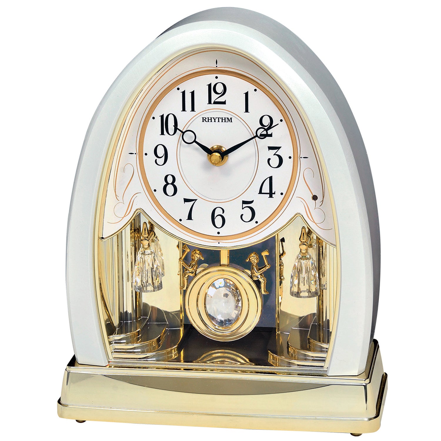 Juweliere golden Tischuhr mit Uhrengeschäfte Melodie Quarz Rhythm Pendel Lichtsensor | & 7641 mit und MICHEL
