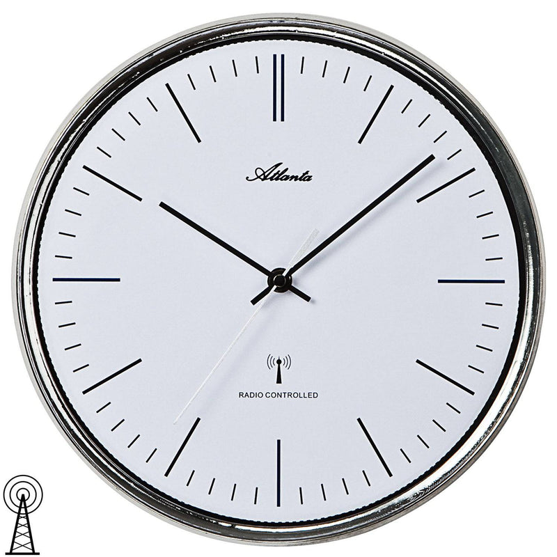 Atlanta 4493 Wanduhr Funk Funkwanduhr analog silbern mit Glas