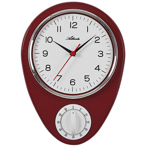 Atlanta 6114/1 Küchenuhr Wanduhr Küche Quarz analog rot Kurzzeitmesser Timer