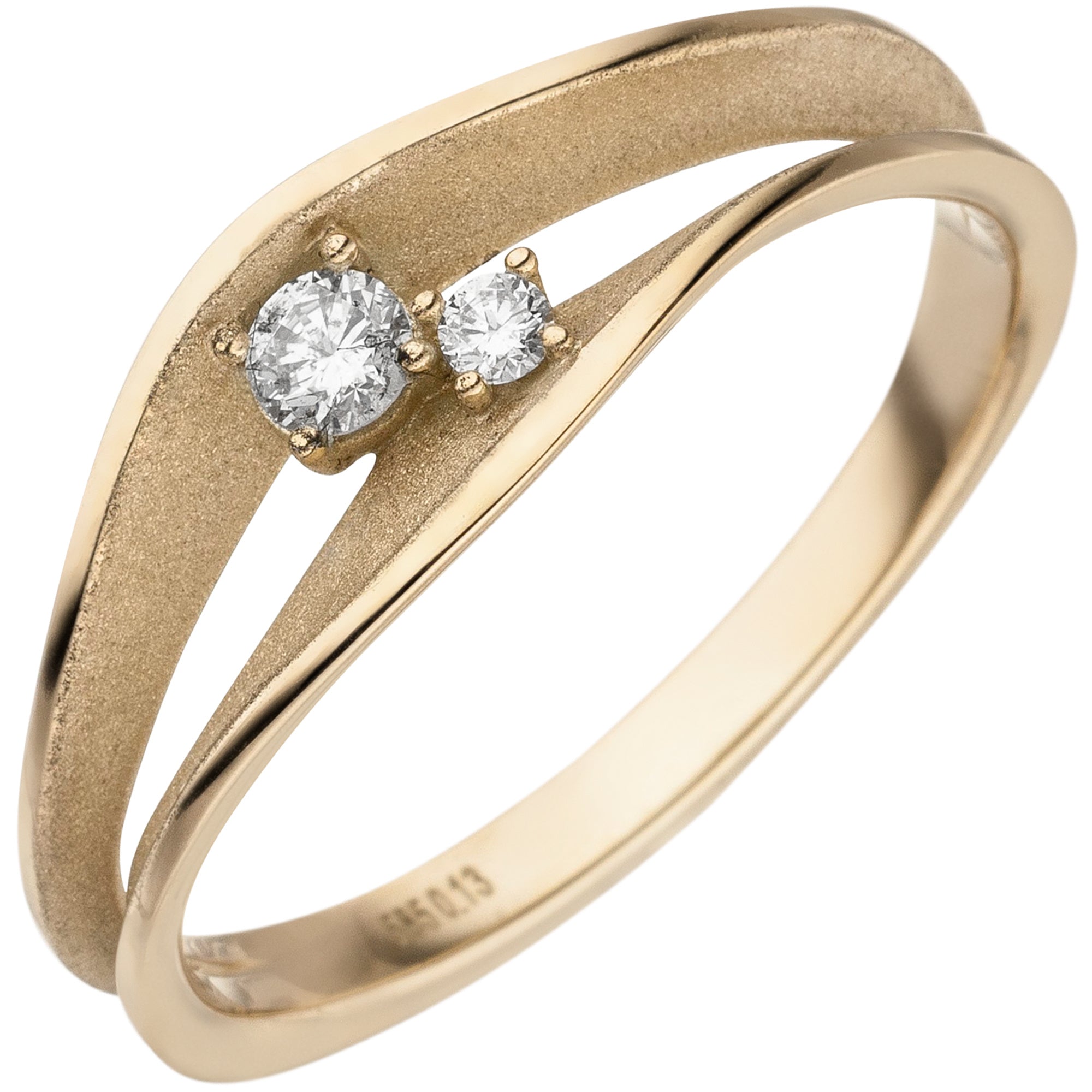 Damen Ring 585 Gold Gelbgold teil matt 2 Diamanten Brillanten | MICHEL  Juweliere & Uhrengeschäfte